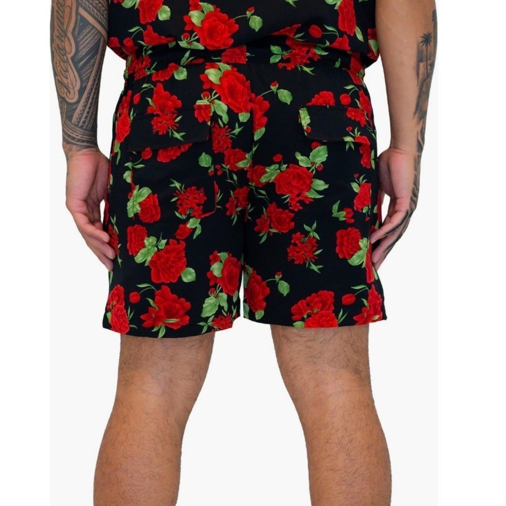 Island Avenue Daily Red Roses Floral Drawstring Shorts Men’s Size Large - Picture 6 of 14
